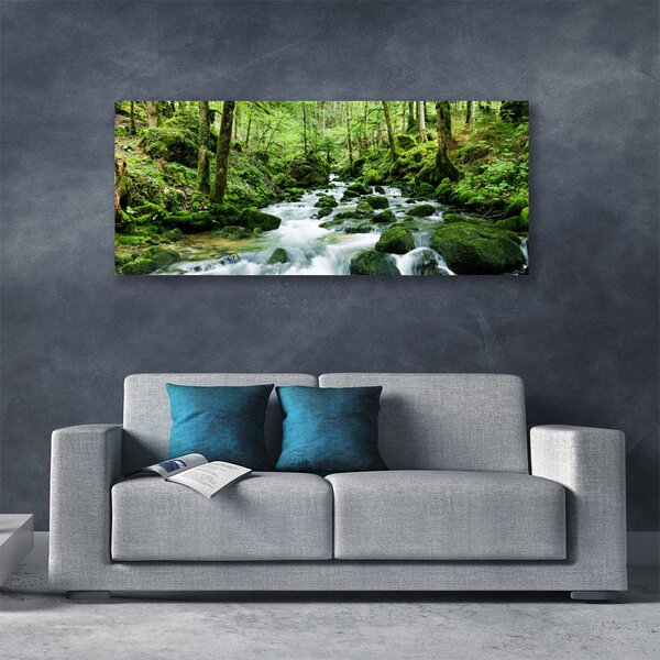 Tablou pe panza canvas Lake Forest Stones Natura Brun Verde Alb