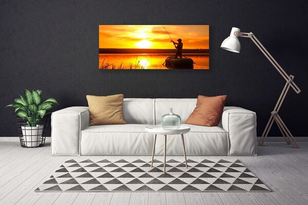 Tablou pe panza canvas Sea Sun Fisherman Peisaj galben