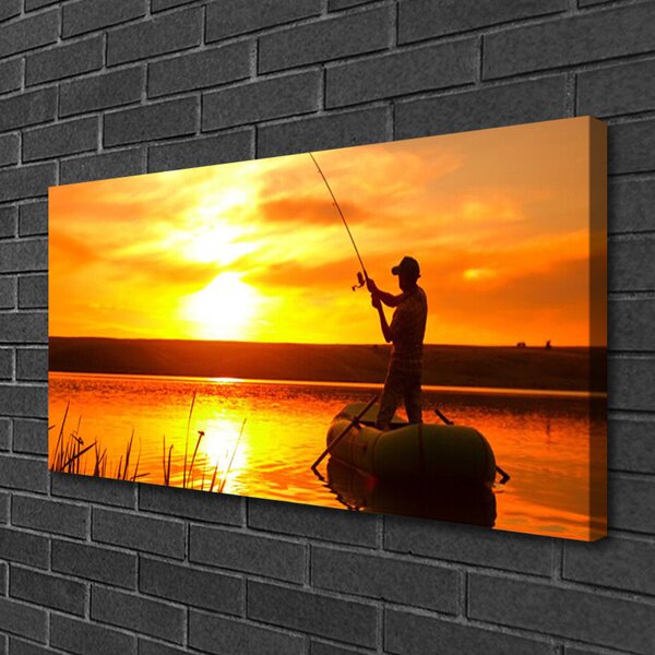 Tablou pe panza canvas Sea Sun Fisherman Peisaj galben