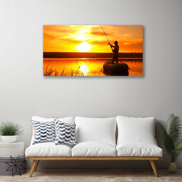 Tablou pe panza canvas Sea Sun Fisherman Peisaj galben