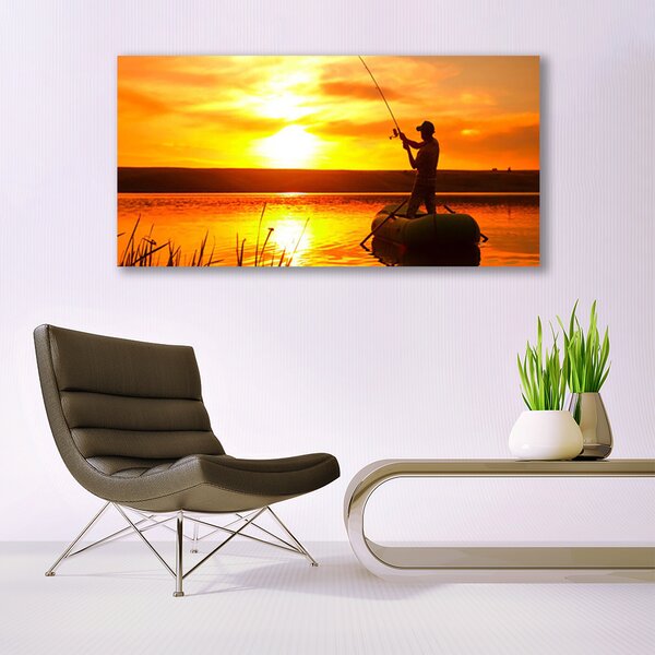 Tablou pe panza canvas Sea Sun Fisherman Peisaj galben