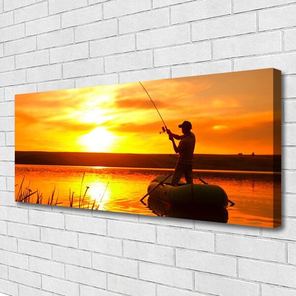 Tablou pe panza canvas Sea Sun Fisherman Peisaj galben