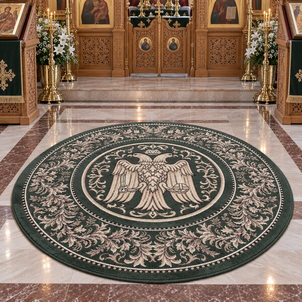 Covor Rotund, Model Bisericesc 15032 310, Verde 67x67