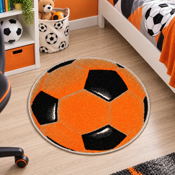 Model 11198 160, Minge Fotbal, Covoras Copii Rotund Portocaliu, Rotund, 67x67