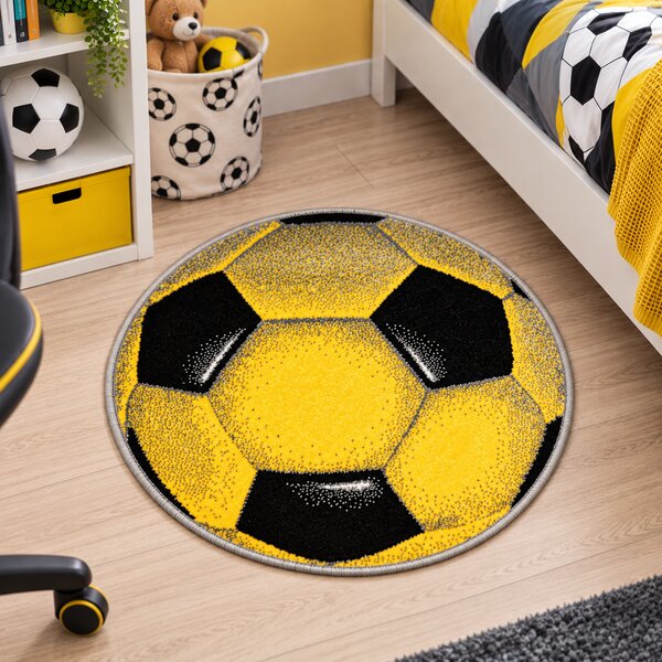 Covor Rotund Model Minge Fotbal, Galben Galben, Rotund, 67x67