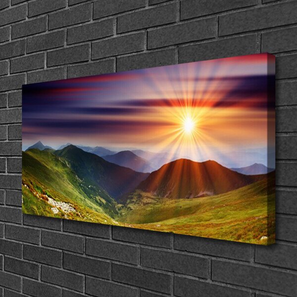 Tablou pe panza canvas Munții Sun Natura Galben Verde