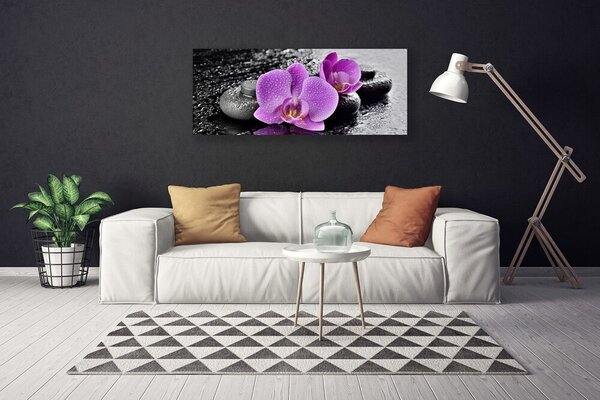 Tablou pe panza canvas Floare pietre Floral Roz Negru Gri