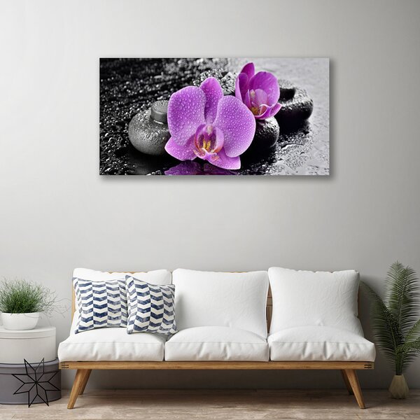 Tablou pe panza canvas Floare pietre Floral Roz Negru Gri