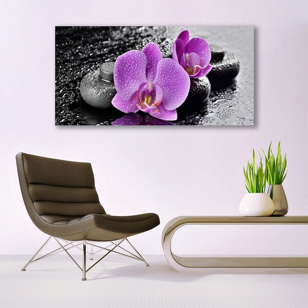 Tablou pe panza canvas Floare pietre Floral Roz Negru Gri