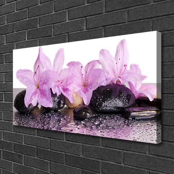 Tablou pe panza canvas Pietrele florale flori roz negru