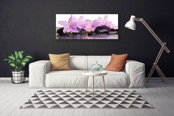 Tablou pe panza canvas Pietrele florale flori roz negru