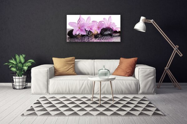 Tablou pe panza canvas Pietrele florale flori roz negru