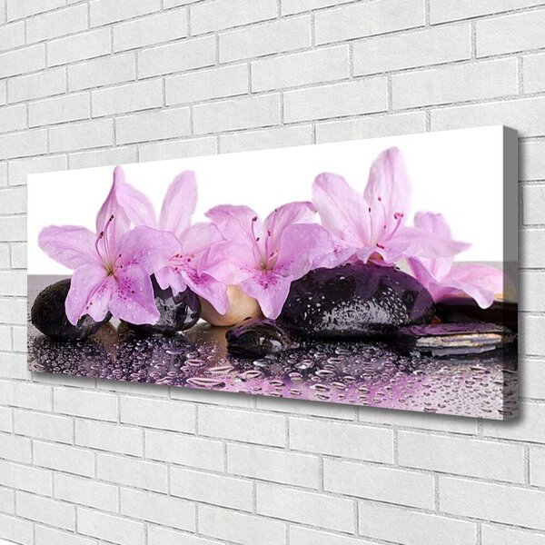 Tablou pe panza canvas Pietrele florale flori roz negru
