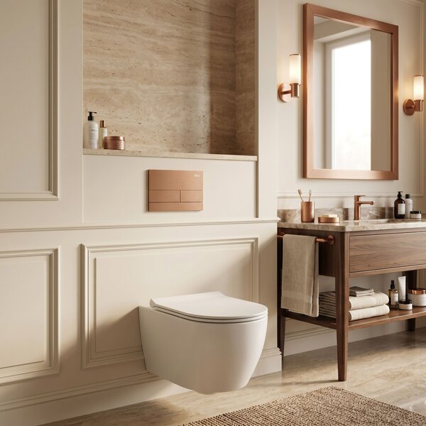 Set Cadru Îngropat Slim 024N pentru WC cu Buton T Brush Copper