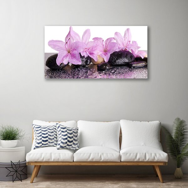 Tablou pe panza canvas Pietrele florale flori roz negru