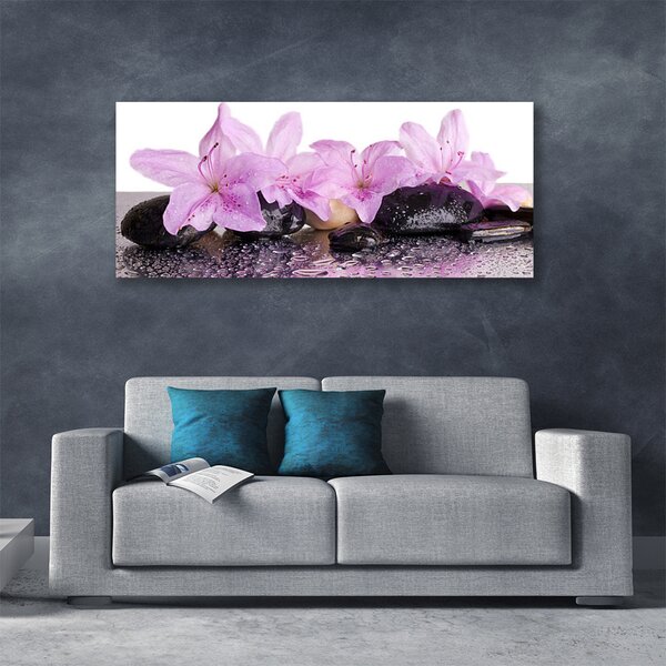 Tablou pe panza canvas Pietrele florale flori roz negru