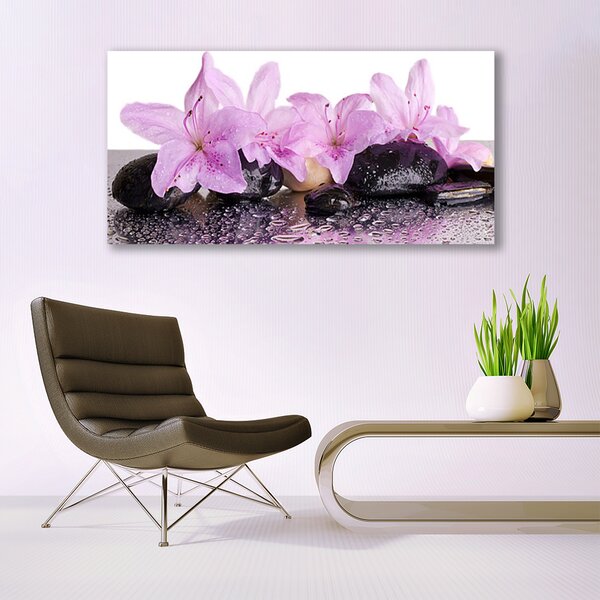 Tablou pe panza canvas Pietrele florale flori roz negru