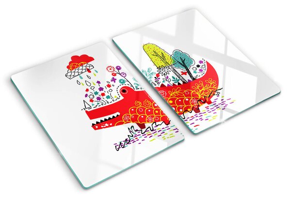 Tocător din sticlă Crocodil într-un decor colorat
