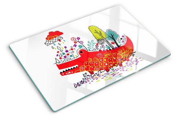 Tocător din sticlă Crocodil într-un decor colorat