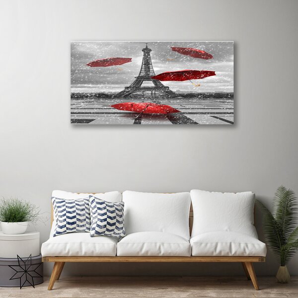 Tablou pe panza canvas Turnul Eiffel Umbrela Arhitectura Gri Roșu