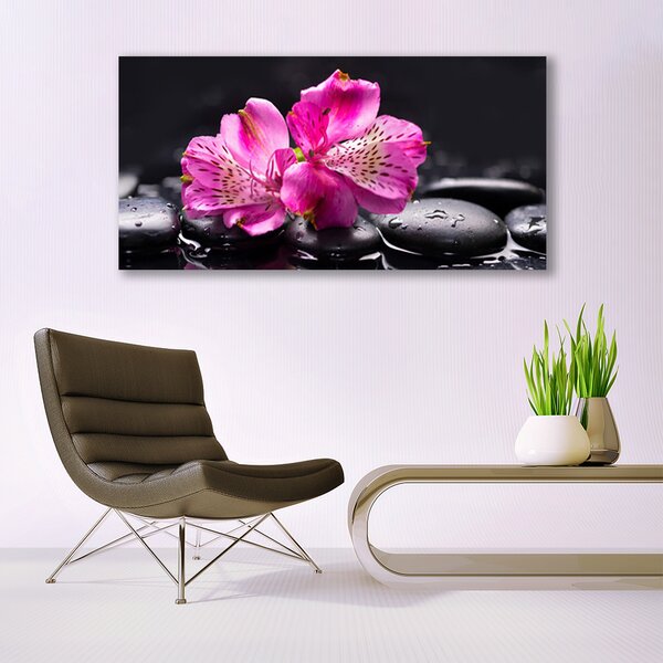 Tablou pe panza canvas Pietrele florale flori Roșu Negru