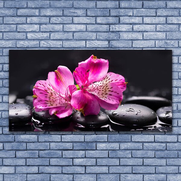 Tablou pe panza canvas Pietrele florale flori Roșu Negru