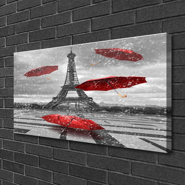 Tablou pe panza canvas Turnul Eiffel Umbrela Arhitectura Gri Roșu