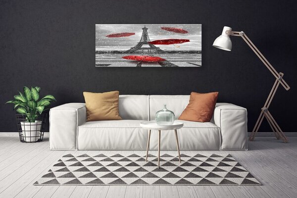 Tablou pe panza canvas Turnul Eiffel Umbrela Arhitectura Gri Roșu