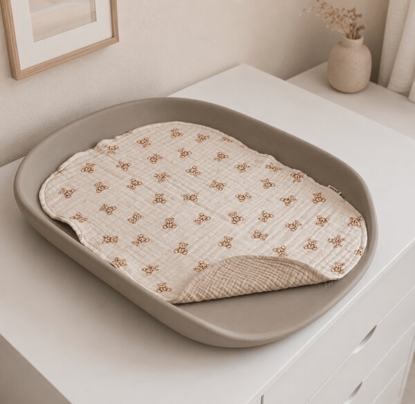 Set 2 protectii pentru masa de infasat Kidizi, muselina dubla Oeko-Tex, fata-verso, 60x40 cm