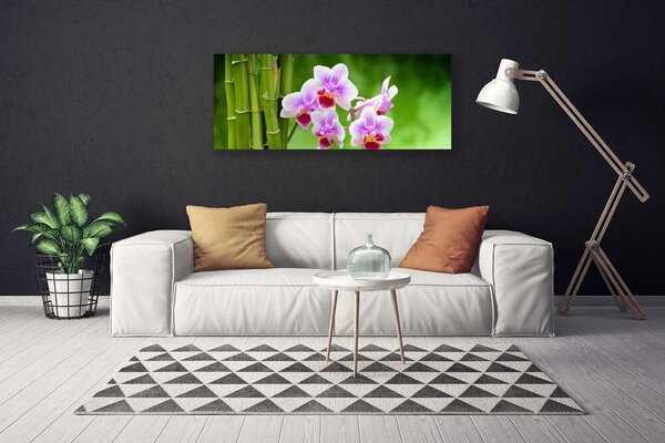 Tablou pe panza canvas Bamboo Tube Flori Floral Verde Roz