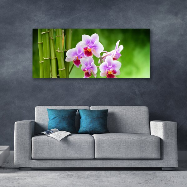Tablou pe panza canvas Bamboo Tube Flori Floral Verde Roz