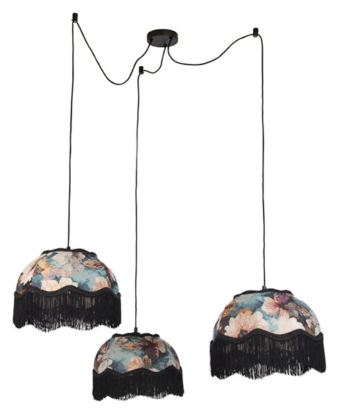 Lampă suspendată neagră cu abajur floral și interior alb 31,5 cm 3 lumini - Cava