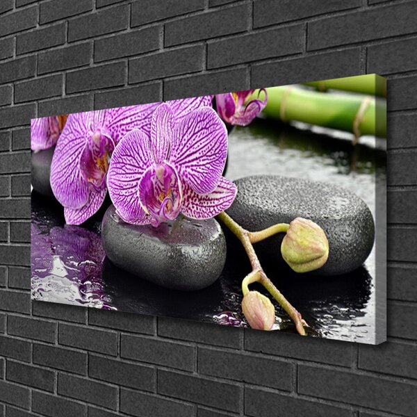 Tablou pe panza canvas Pietrele florale flori roz gri
