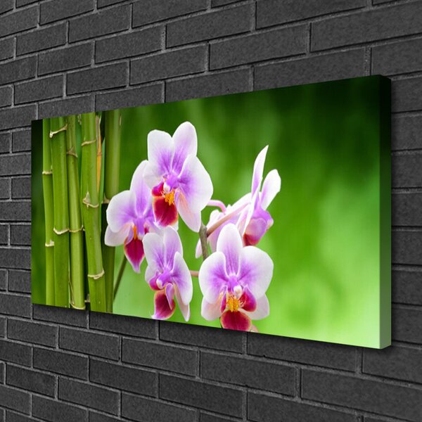 Tablou pe panza canvas Bamboo Tube Flori Floral Verde Roz