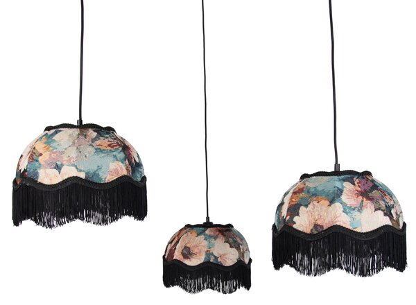 Lampă suspendată neagră cu abajur floral și interior alb 31,5 cm 3 lumini - Cava