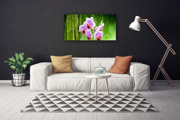 Tablou pe panza canvas Bamboo Tube Flori Floral Verde Roz