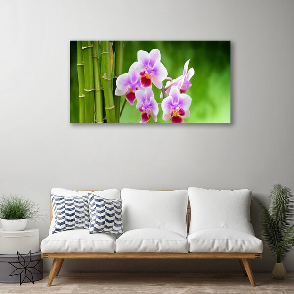Tablou pe panza canvas Bamboo Tube Flori Floral Verde Roz