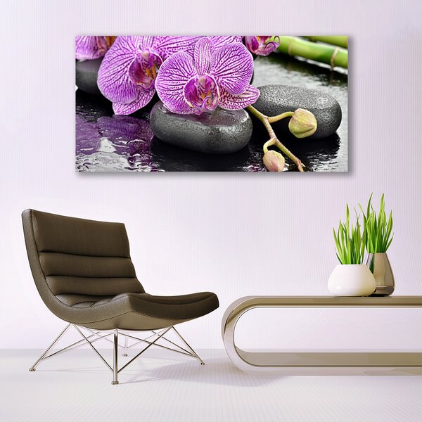 Tablouri acrilice Pietrele florale flori roz gri