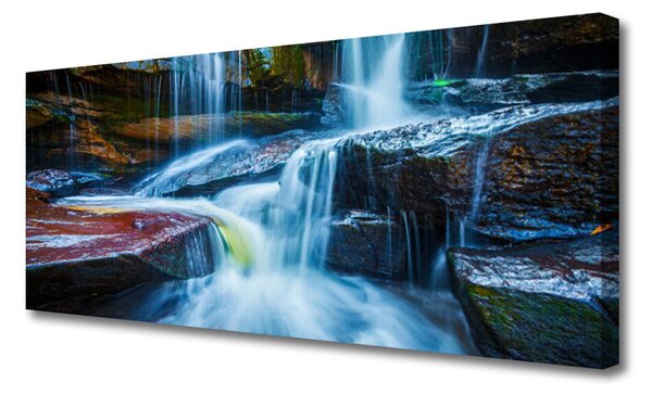 Tablou pe panza canvas Cascada Rocks Peisaj Albastru Maro Gri