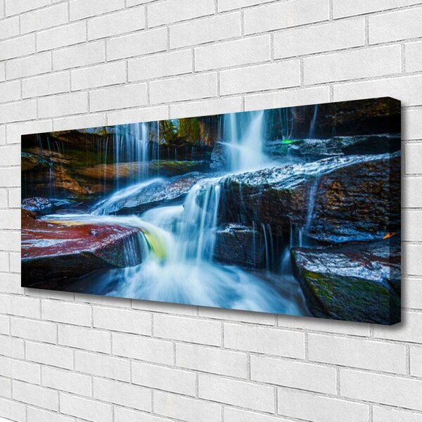 Tablou pe panza canvas Cascada Rocks Peisaj Albastru Maro Gri