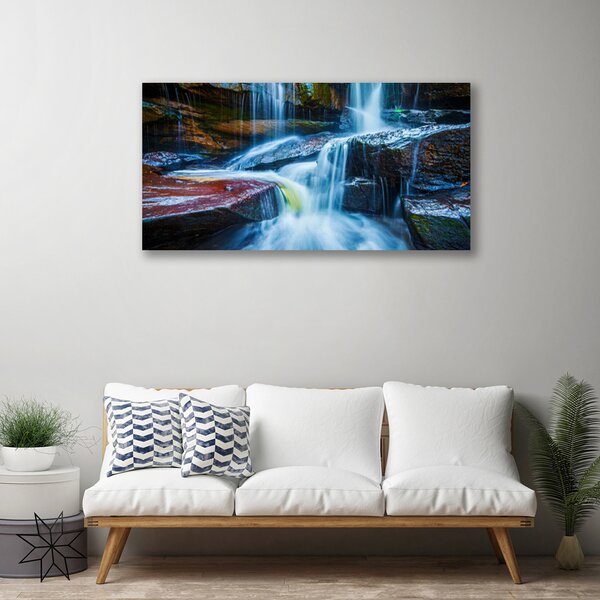 Tablou pe panza canvas Cascada Rocks Peisaj Albastru Maro Gri