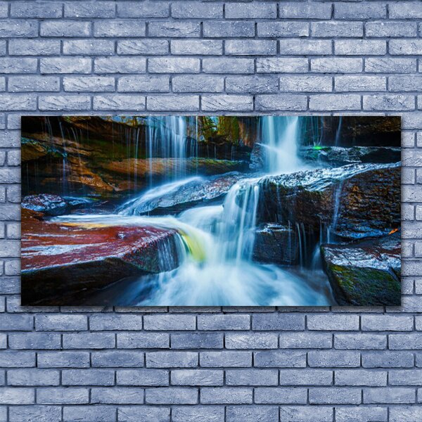 Tablou pe panza canvas Cascada Rocks Peisaj Albastru Maro Gri