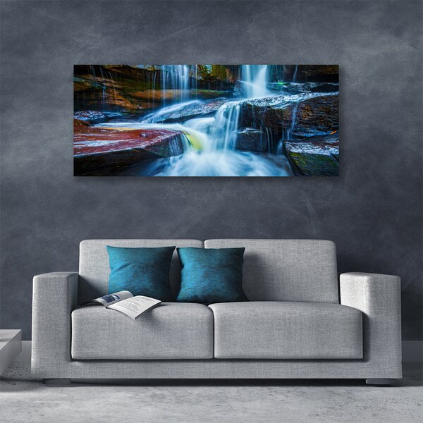 Tablou pe panza canvas Cascada Rocks Peisaj Albastru Maro Gri