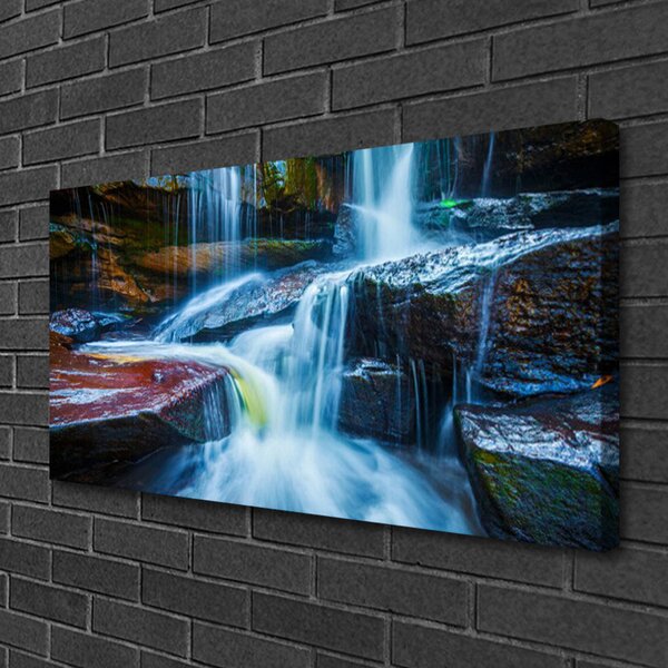 Tablou pe panza canvas Cascada Rocks Peisaj Albastru Maro Gri