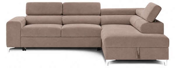 Colțar Extensibil TIME, cu lada depozitare, tetiere reglabile, varianta pe dreapta, 285x220x95 cm, Maro Deschis - Outlet