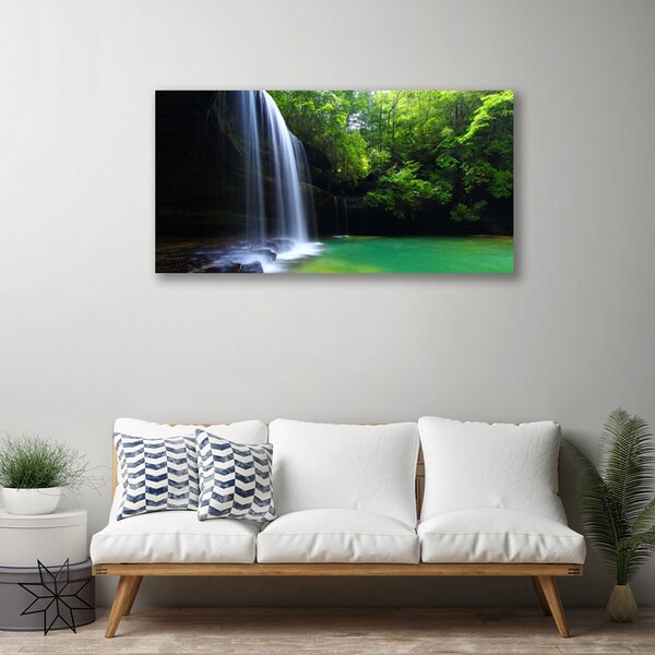 Tablou pe panza canvas Cascada Natural Pădurea Verde Violet Albastru Maro
