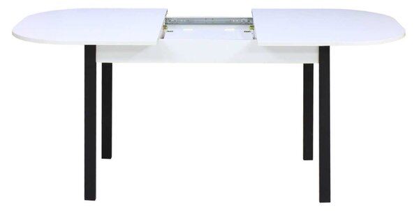 Set Masă Extensibilă Carla Albă 134–174 × 80 cm cu 6 Scaune Gya Turcoaz, Tapițate, Picioare Metalice Negre