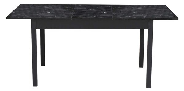 Set Masă Extensibilă Bucătărie / Dining Mara Negru Marmorat 130–170 × 75 cm cu 6 Scaune Onix Maro, Tapițate, Picioare Metalice Negre