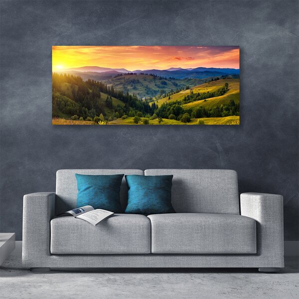 Tablou pe panza canvas Sun Mountain Forest Meadow Natura Galben Albastru Verde