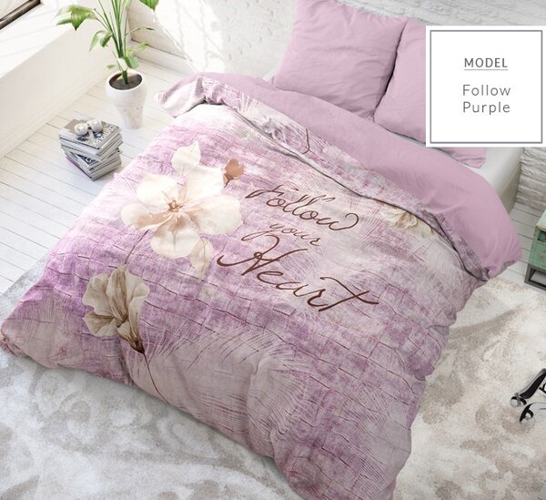 Lenjerie de pat din bumbac de lux în culoarea violet cu inscripție 200 x 200 cm